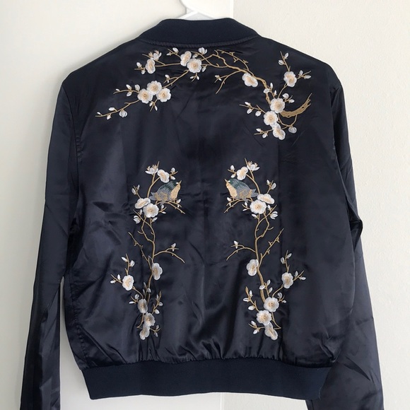 Dark Blue Satin Bomber - Picture 3 of 3